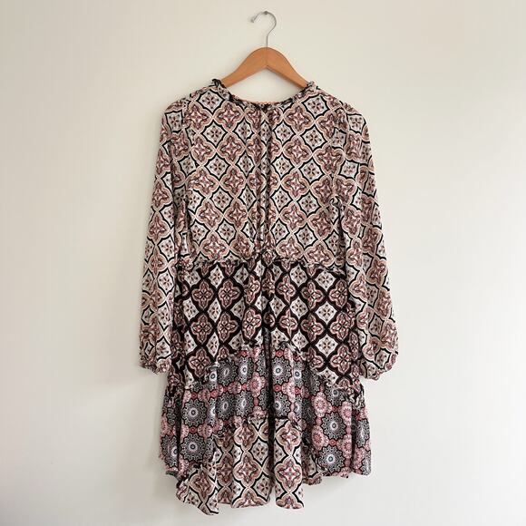 Anthropologie Tiered V-Neck Long Sleeve Floral Printed Boho Peasant Dress Medium - Picture 6 of 12